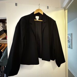 Womens Black Open Front Cropped Blazer Jacket